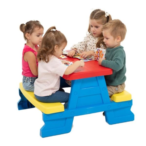 Kültéri,Beltéri műanyag gyermek piknik asztal két paddal 70×79×47 cm - Image 2