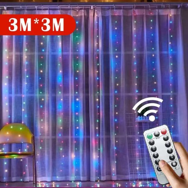 LED fényfüggöny/ drótfüzér távírányítóval, függönyre akasztható, Színes 3x2 méter - Image 5