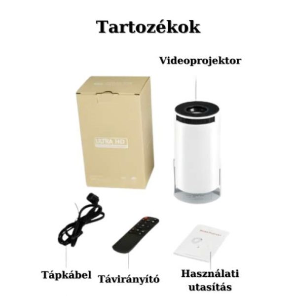 HY300 hordozható videoprojektor, Smart 4K Ultra HD, 5G wifi , beépített hangszóró, autofókusz, Bluetooth 5.0, LED, állítható vetítés 180 fokos elforgatás, fehér - Image 8