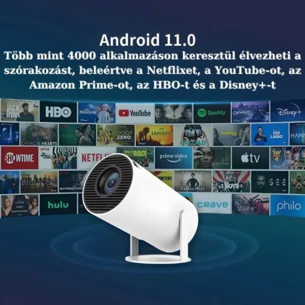 HY300 hordozható videoprojektor, Smart 4K Ultra HD, 5G wifi , beépített hangszóró, autofókusz, Bluetooth 5.0, LED, állítható vetítés 180 fokos elforgatás, fehér - Image 5