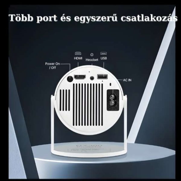 HY300 hordozható videoprojektor, Smart 4K Ultra HD, 5G wifi , beépített hangszóró, autofókusz, Bluetooth 5.0, LED, állítható vetítés 180 fokos elforgatás, fehér - Image 4