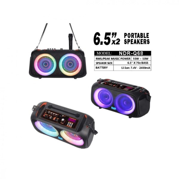 NDR-Q68 hordozható hangszóró válpánttal, 50W, 6,5” X 70z BASS - Image 3
