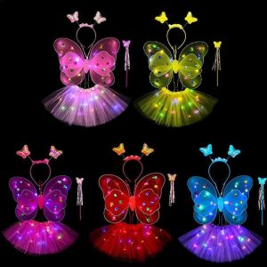 Világító pillangó jelmez 4 részes ( szárny, szoknya, fejpánt és pálca)
