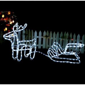 Karácsonyi rénszarvas szánnal, hideg fehér LED-es fény