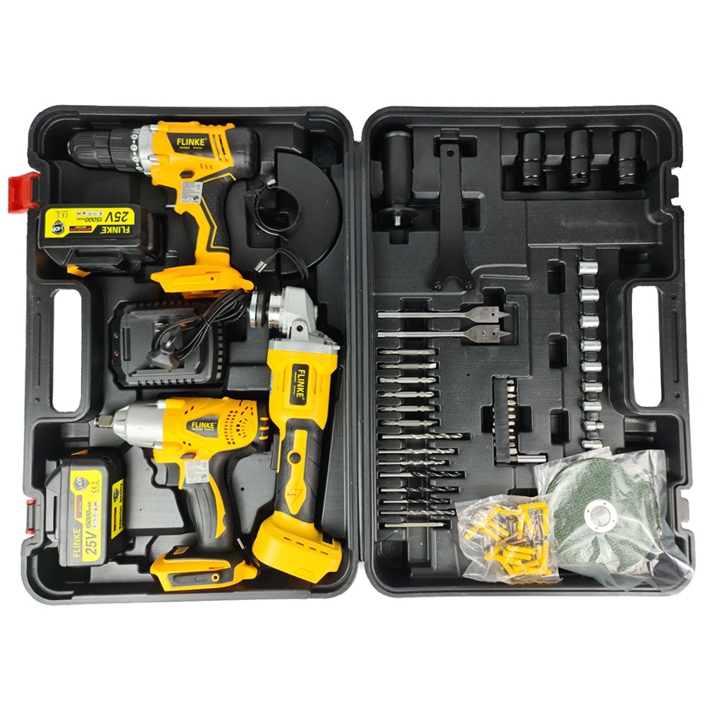 Flinke 89 db os szerszámkészlet 25 V Fk 8025 2 akumulátoros Fúró, Csavarozó és Sarok csiszoló (Flex ) készlet 3 in.1