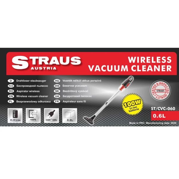 Straus vezeték nélküli akkumulátoros porszívó, 100w - Image 3