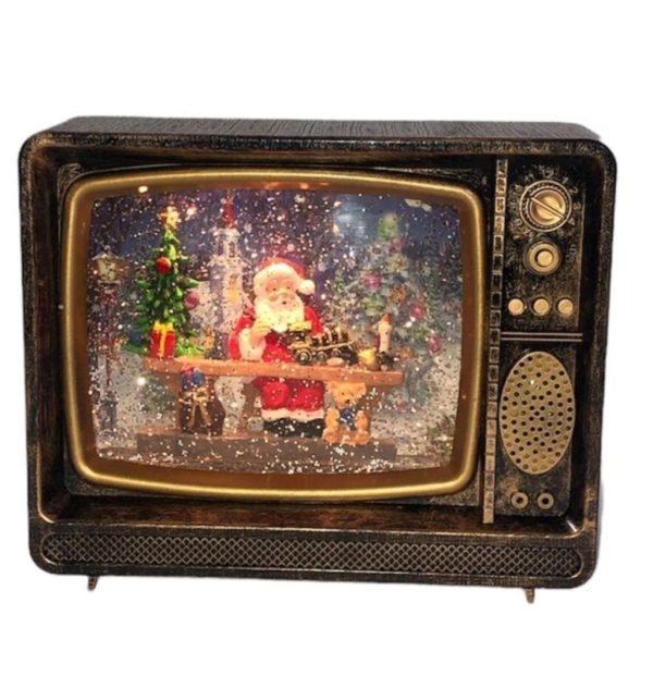 Karácsonyi diszvilágítás, tv-ben zenélő mikulás hó esésben 24x20 cm - Image 4
