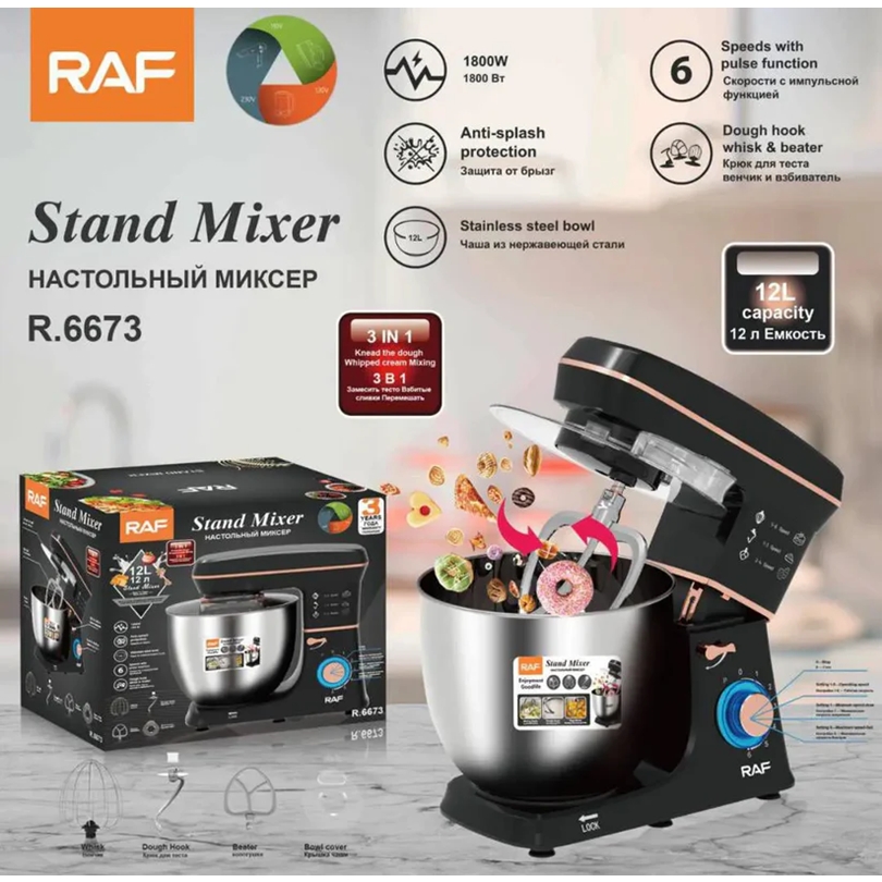 RAF Stand Mixer R.6673 - 1800W - 6L - 3 az 1-ben konyhai robotgép - Image 4