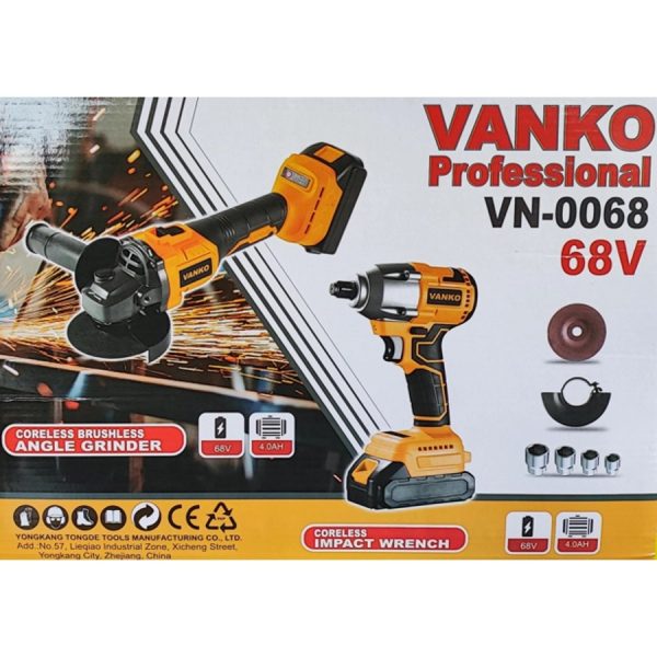 Vanko dupla akkumulátoros ,ütőkulcs és sarokcsiszoló szett kofferben , 68 V , 4AH, VN-0068 - Image 2