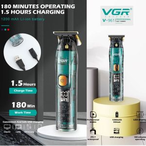 VGR V-961 Professzionális Trimmelő/ Szakálvágó átlátszó borítással és LCD kijelzővel, Vizállóság: IPX7