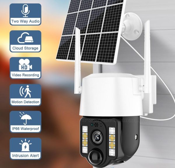 Solar V380 Napelemes biztonsági kamera Wifi/ Sim, HD Éjjellátó Mozgásérzékelős - Image 2
