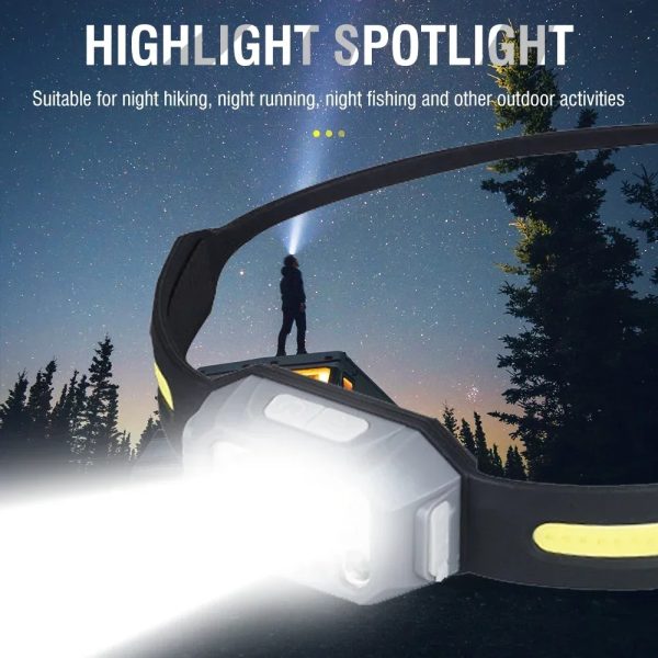 YD2305 Szilikon fejlámpa 2LED + 2COB, USB-C töltéssel - Image 4