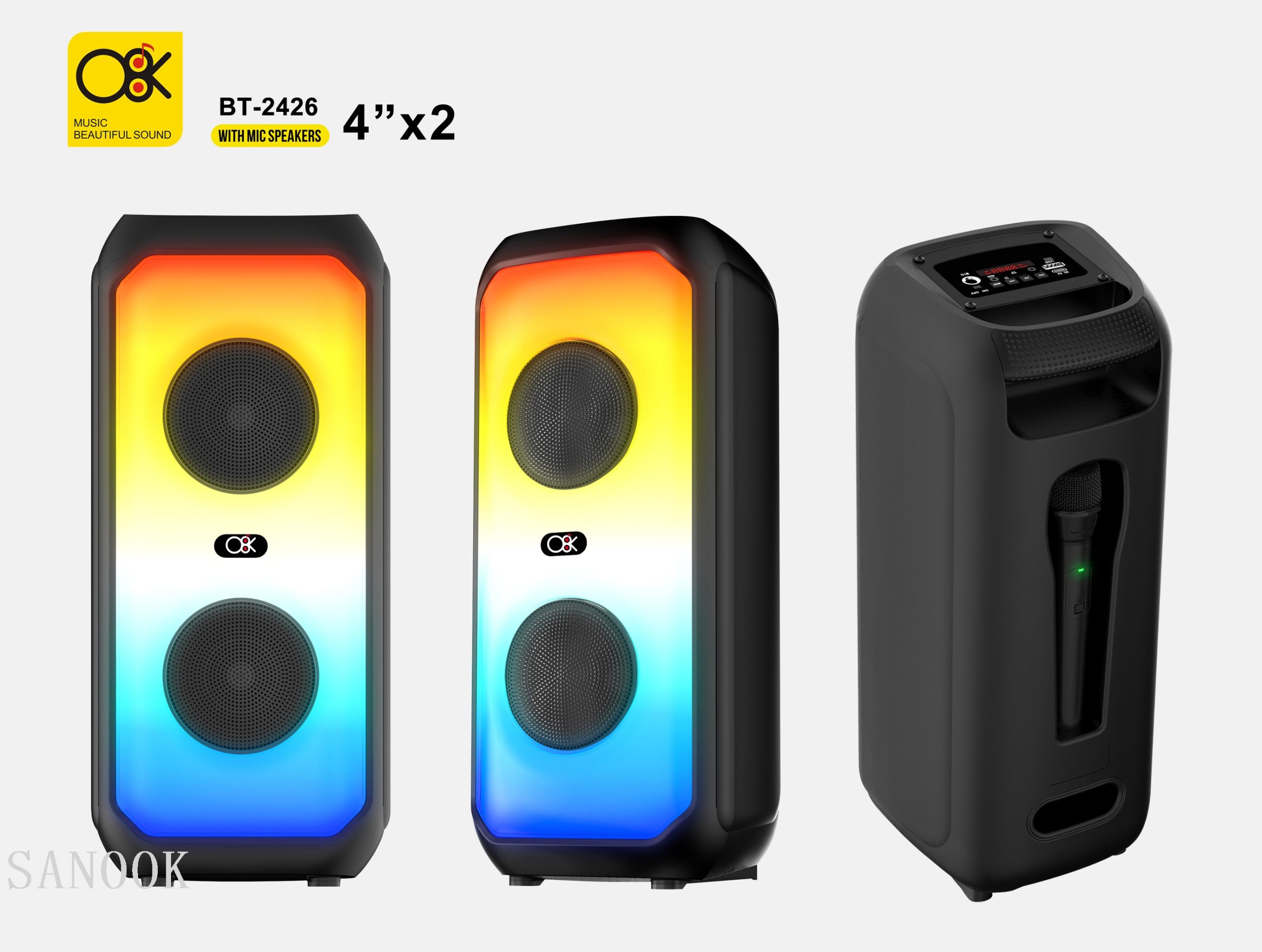 Akkumulátoros hordozható hangszóró mikrofonnal ,led fényvilágítással 20 W BT2426 - Image 5