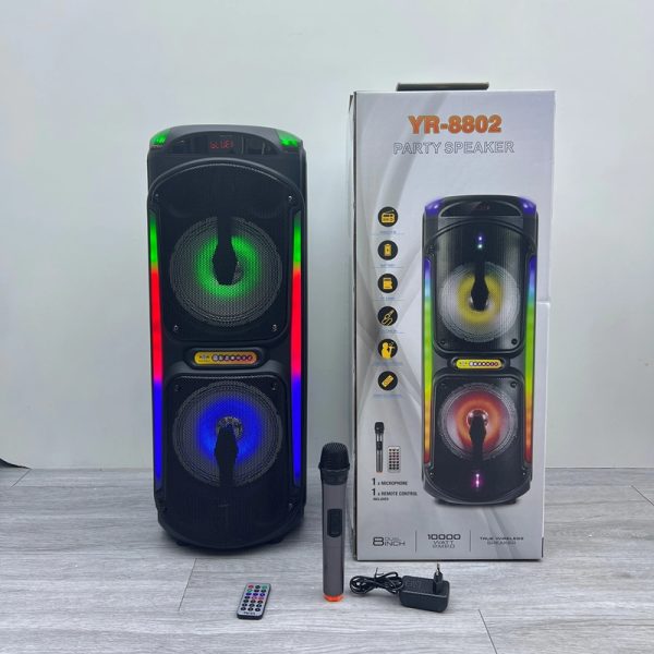 Yr-8802 Bluetooth hangszóró, 20W RMS, AUX/USB/TF/FM/BT/kijelző/felvétel/MIC bemenet/TWS/RGB fény - Image 5