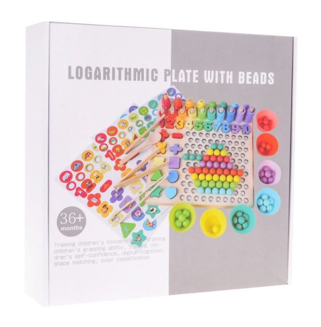 Kreatív Játékvilág 6 az 1-ben Fa Játékkészlet horgászat, golyórendezés, számolás, formaválogató csipeszekkel - Image 2