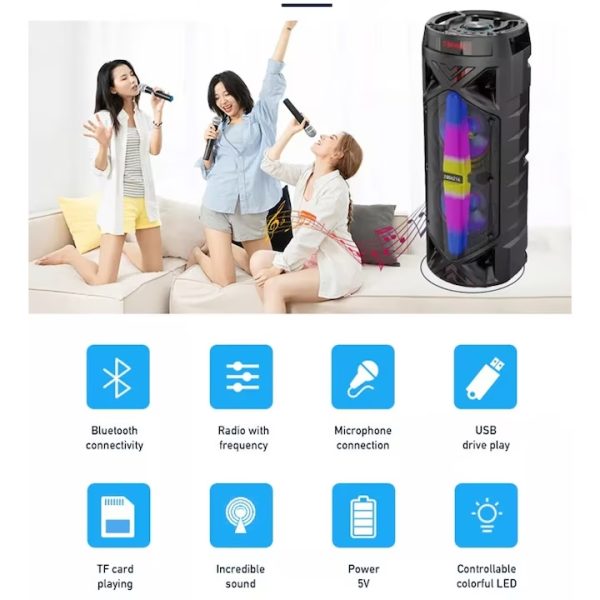 ZQS6216 Hordozható hangszóró, Bluetooth hangfal mikrofonnal, 2x20W - Image 2