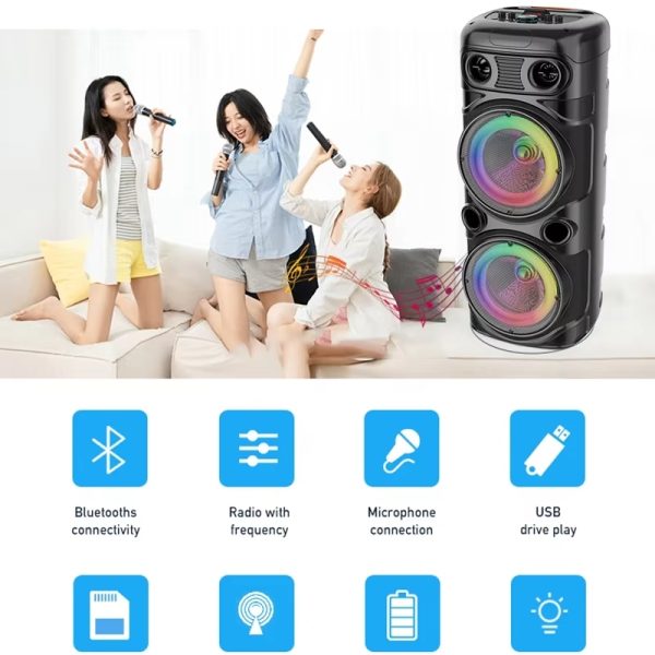 ZQS8210S Super Bass 8" bluetooth hangszóró karaoke mikrofonnal, 30W - Image 2