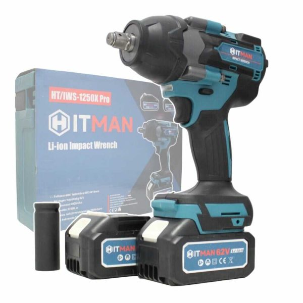 Hitman HT-IWS-1250X.Pro Akkumulátoros Ütvecsavarozó Kerékkulcs, 1250NM, 2 x 62V akku - Image 2