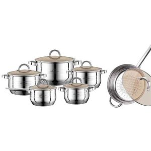 Bachmayer indukciós 12 részes rozsdamentes edénykészlet, üveg fedővel, (2.1L, 2.1L, 2.9L, 3.9L, 6.5L, 3.4L)