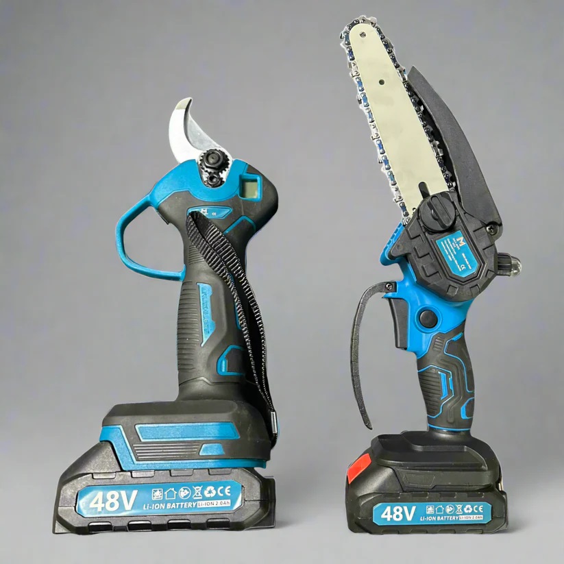 Mat-rixx Metszőolló digitális kijelzővel és Láncfűrész szerszám szett 2 Akkus 48V kofferban - Image 3