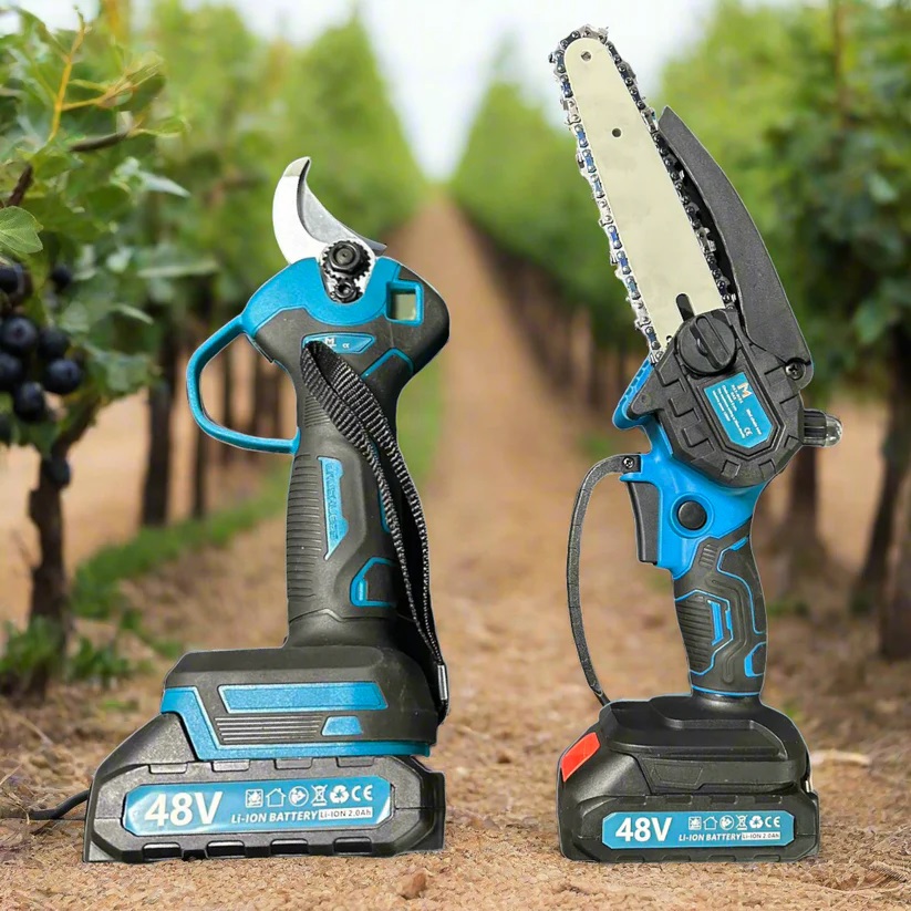 Mat-rixx Metszőolló digitális kijelzővel és Láncfűrész szerszám szett 2 Akkus 48V kofferban - Image 2