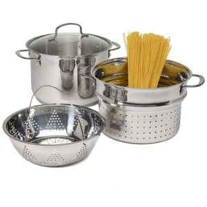 Berghome Line BL-1343 indukciós 4 részes tésztafőző edénykészlet rozsdamentes acélból, tésztaszűrő betéttel, pároló kosárral és fedővel,