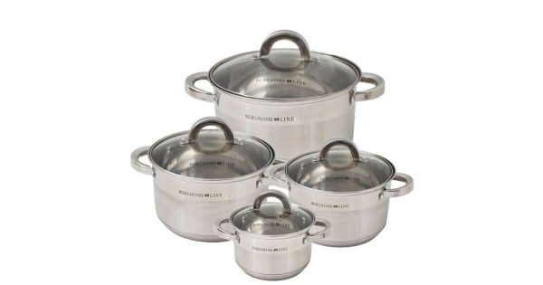 Berghome Line BL-1346B indukciós 8 részes rozsdamentes edénykészlet, (2.1L, 3.0L, 4.0L, 6.6L)