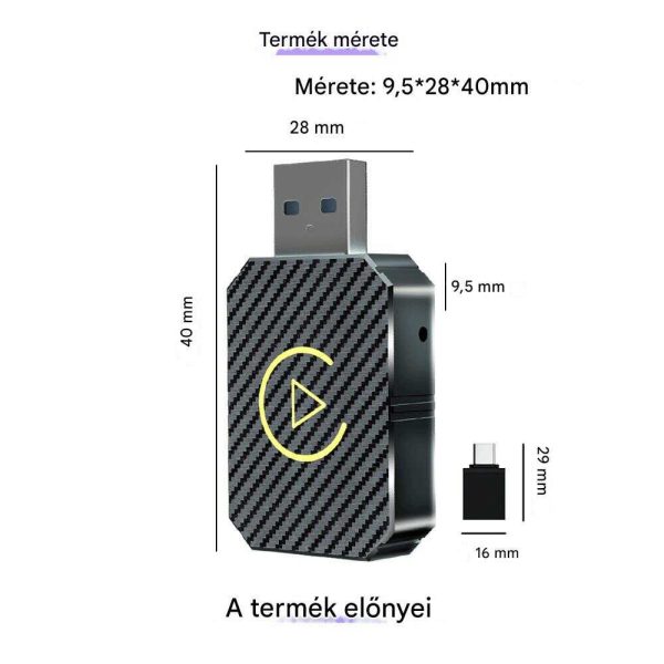 Vezeték Nélküli Autós Kapcsolat CarPlay & AndroidAuto alapú fejegységekhez, Bluetooth USB Adapter - Image 9