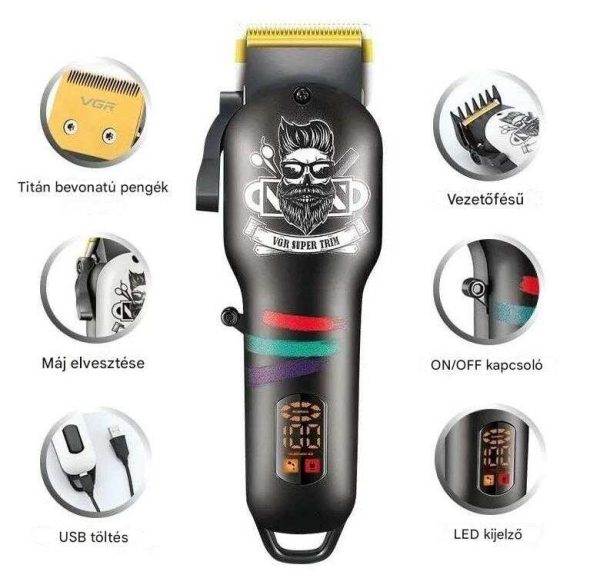 VGR V-699 Proffeszionális hajvágógép 2000mAh , 4fejjel (3-12 mm) - Image 3