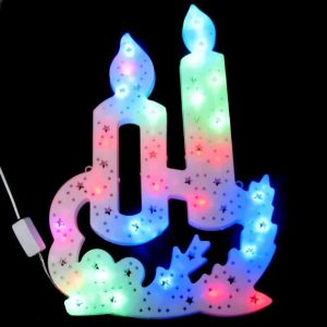 Színes Karácsonyi ablakdekoráció, ledes Gyertyák (42x28 cm, 220V)