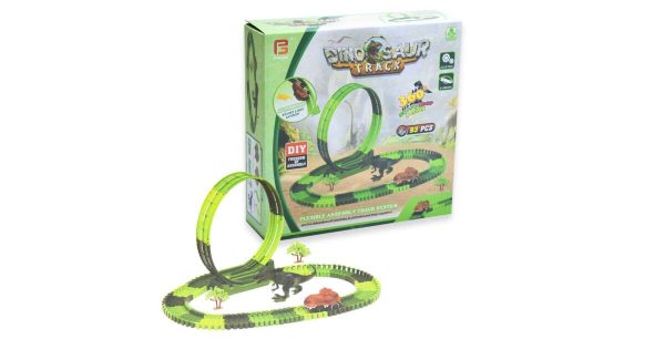 Dínós versenyautó pálya 360 fokos fordulóval, 93 darabos készlet - Image 2