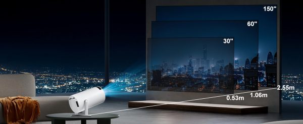 Intelligens 4k videoprojektor játékkonzollal, VSM, Android TV 11.0, távirányító, WiFi 6, Bluetooth 5.0, 130 hüvelykes vetítővászon, automatikus képkorrekció, négymagos, 280 ANSI, beépített hangszóró, HDMI, USB, fehér - Image 23