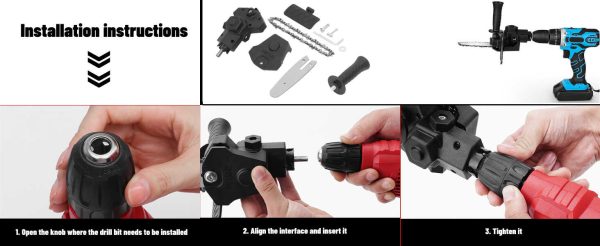 Univerzális fúróba fogható 6" láncfűrész adapter, fogantyúval, fekete - Image 11