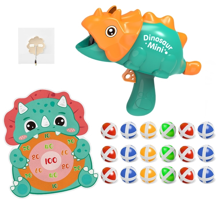 Ragadós ,tépőzáras, golyós, dinoszaruszos céllővő játék labdákkal