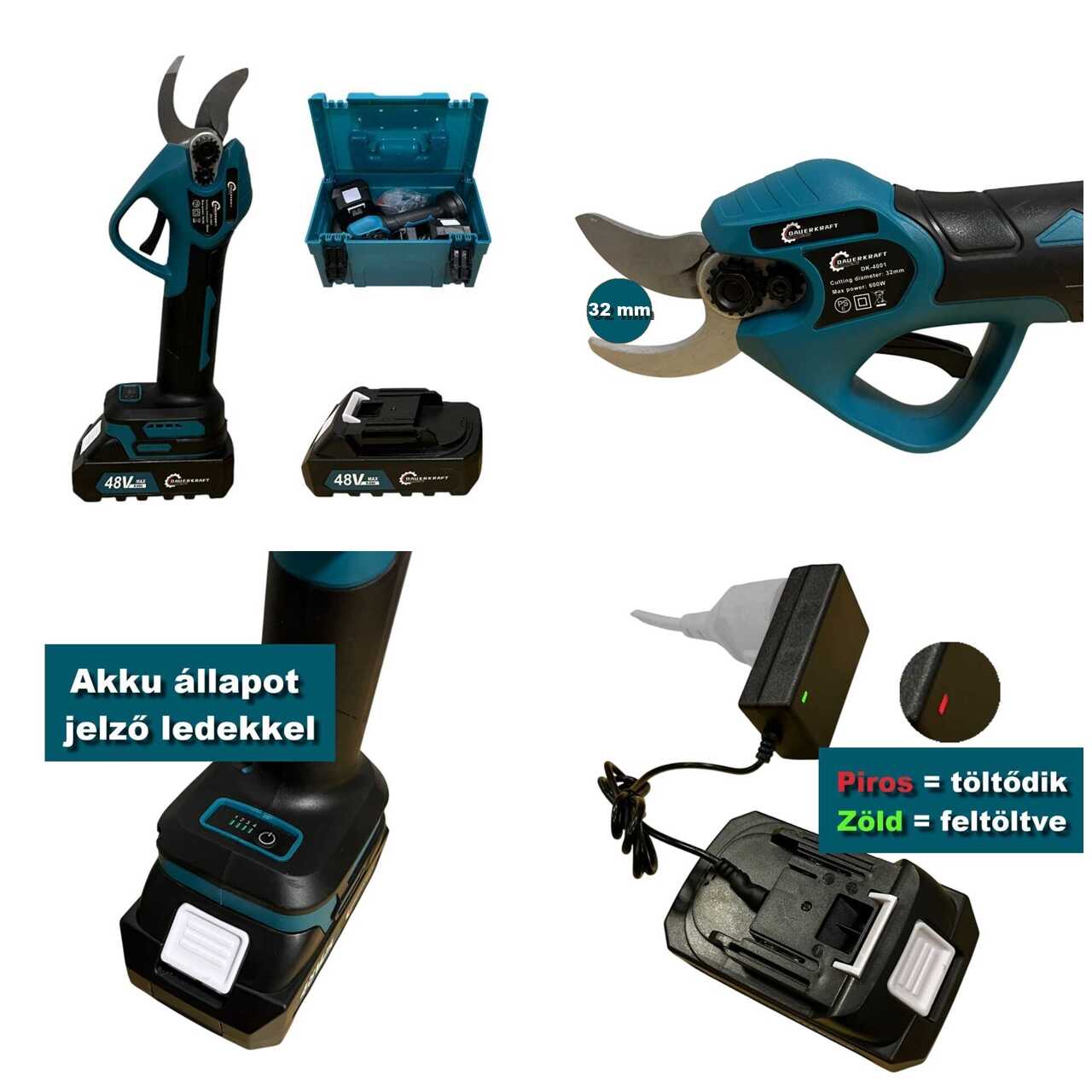 Dauerkraft DK-4001 Acél pengés metszőolló 2db akkuval, 32mm vágási átmérő,1080g - Image 7