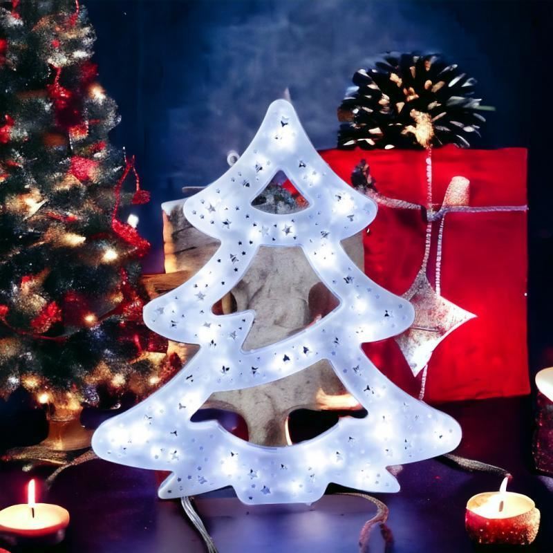 Hidegfehér Karácsonyi ablakdekoráció, ledes Karácsonyfa (37x34 cm, 220V) - Image 4