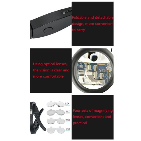 fejpántos nagyító LED lámpával Cserélhető nagyító lencsékkel - Image 5