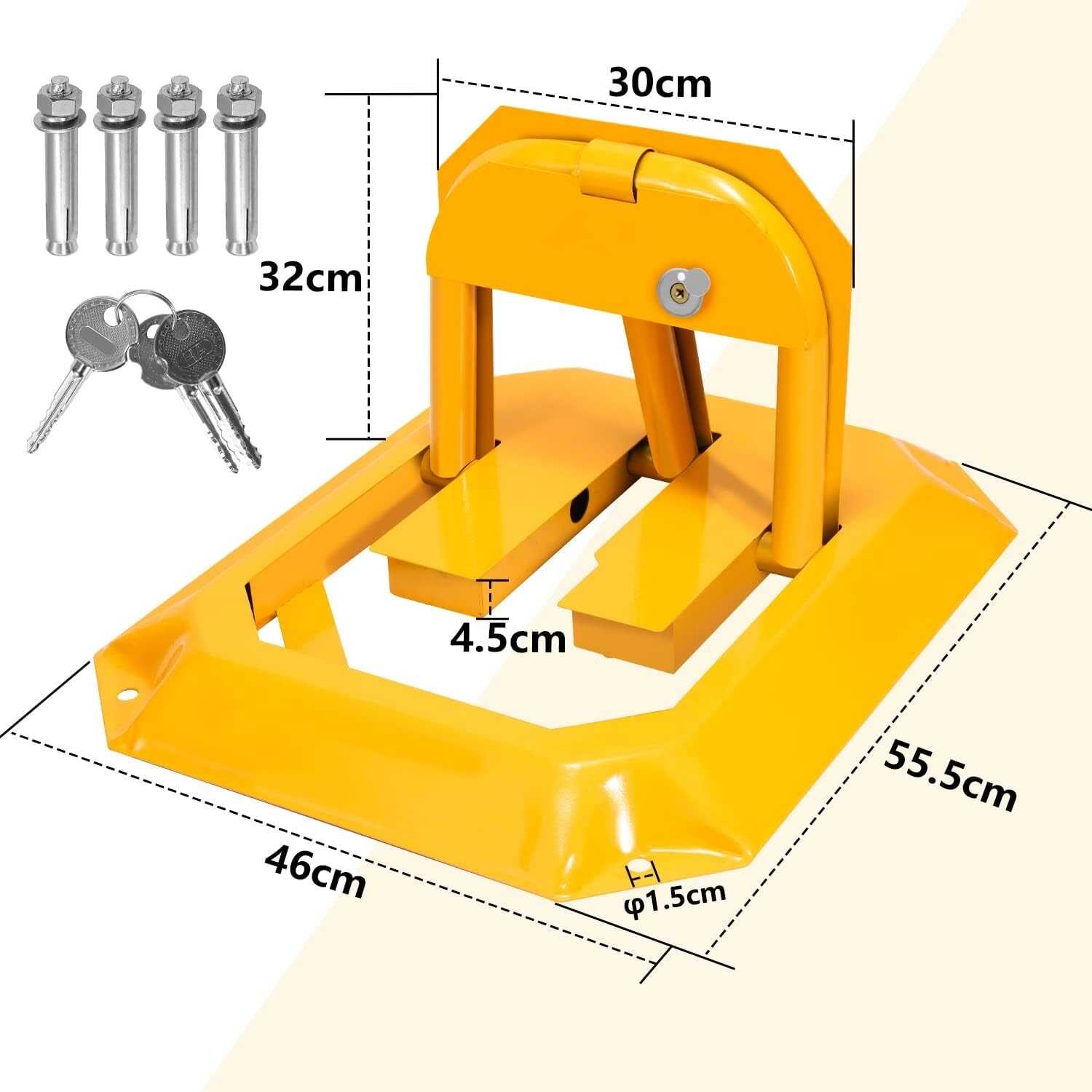 HA-5002 Mauális Acél parkolóőr parkolásgátló, kulccsal zárható, sárga - Image 5