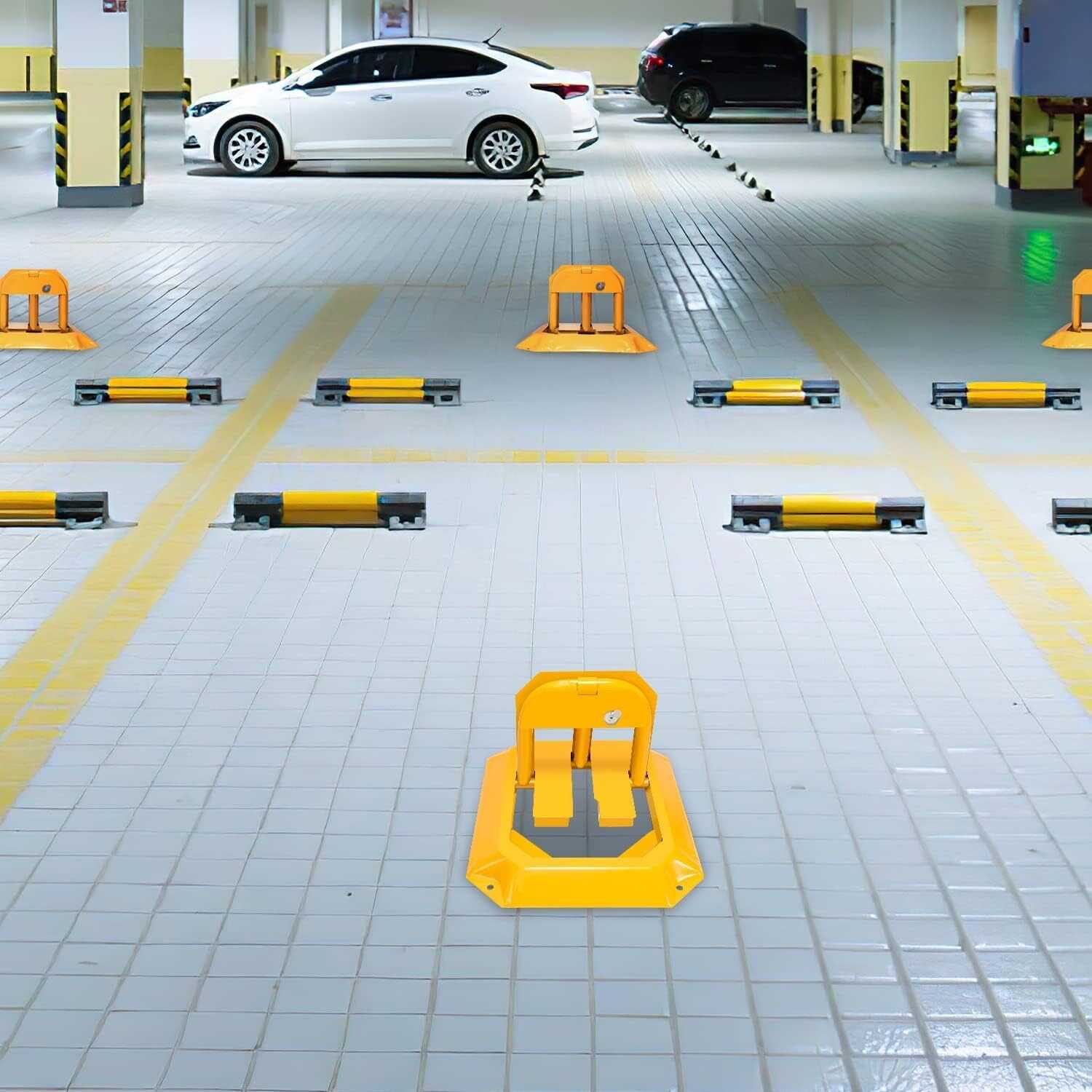 HA-5002 Mauális Acél parkolóőr parkolásgátló, kulccsal zárható, sárga - Image 4