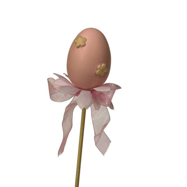 Kézműves Húsvéti dekoráció: Földbe szúrható rózsaszín dísztojás masnival 26cm - Image 3