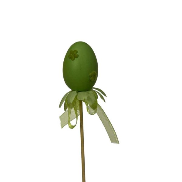 Kézműves Húcvéti dekoráció: Földbe szúrható zöld dísztojás masnival 26cm - Image 2