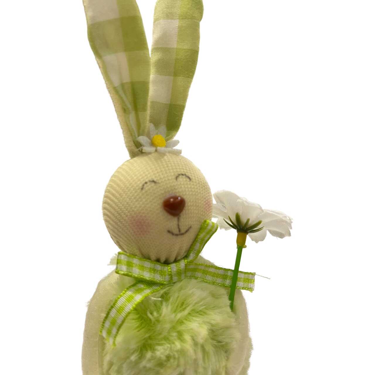 Húsvéti zöld pihe-puha nyuszi figura margarétával, Húsvéti asztaldísz dekoráció 25cm - Image 2