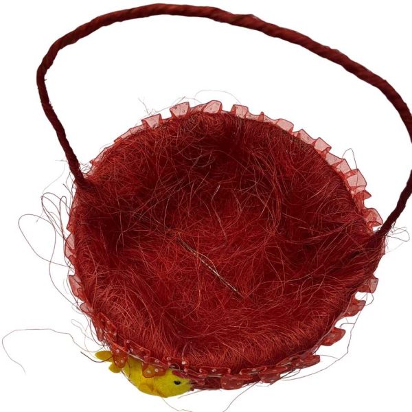 Piros szálkosár csirke díszítéssel, Húsvéti tojásgyűjtő kosárka 17 cm ⌀ - Image 4