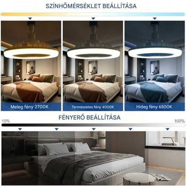 Ultra-csendes Multifunkciós Szabályozható LED Ventilátor Lámpa E27 Foglalattal és Távirányítóval (Ø 24 cm, 21W, 5 Lapátos Erős Légáram) - Image 2