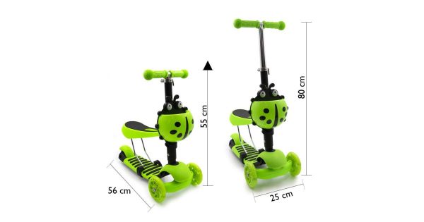 Gyerek 3 kerekű roller , 2 az 1-ben ,totyogó robogó és roller , led kerekkel , katicabogár kosárral, 2 féle színben - Image 4