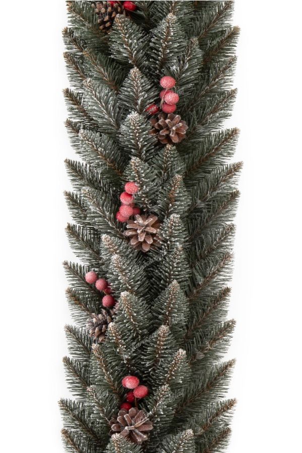 Karácsonyi fenyőfa girland műhő és toboz dekorációval , 2,7 m