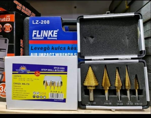 Flinke 5 darabos levegőkulcs befogatással lépcsős fúrókészlet HSS LZ-208 - Image 2