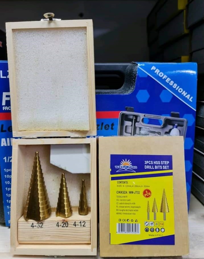 Flinke 3 darabos levegőkulcs befogatással lépcsős fúrókészlet HSS - Image 2