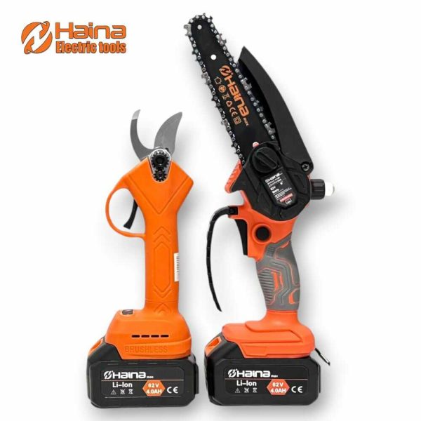 Haina H-BCD2-6804 Automata Olajozású Mini Ágvágó Láncfûrész és Metszõolló, 62V - Image 3
