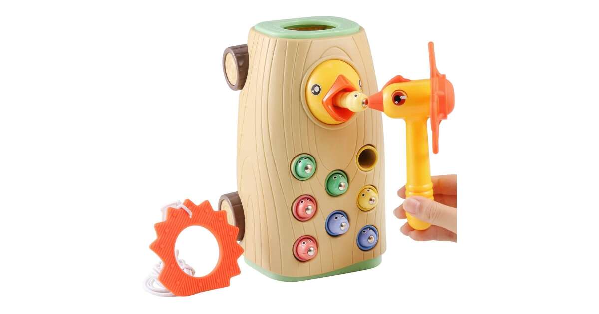 Mágneses fakopáncs - harkályos játék 8 db kukaccal - Image 2